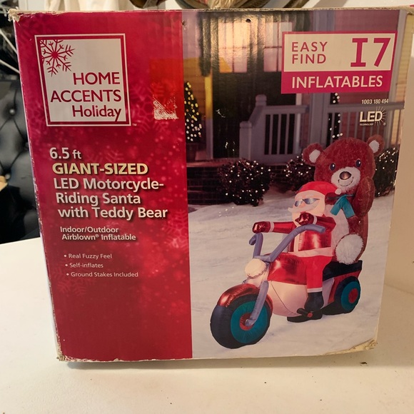 6-1/2’ Giant Teddy Bear Santa Motorcycle Lighted Christmas inflatable Airblown - Picture 1 of 8